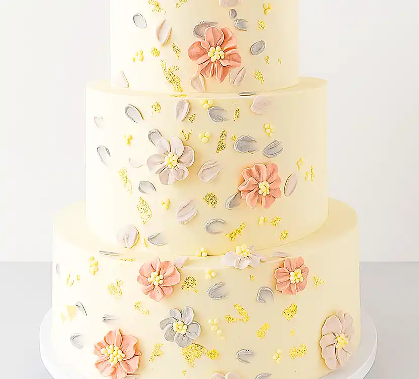 1-stöckige Semi Naked Hochzeitstorte mit Blumendekor.